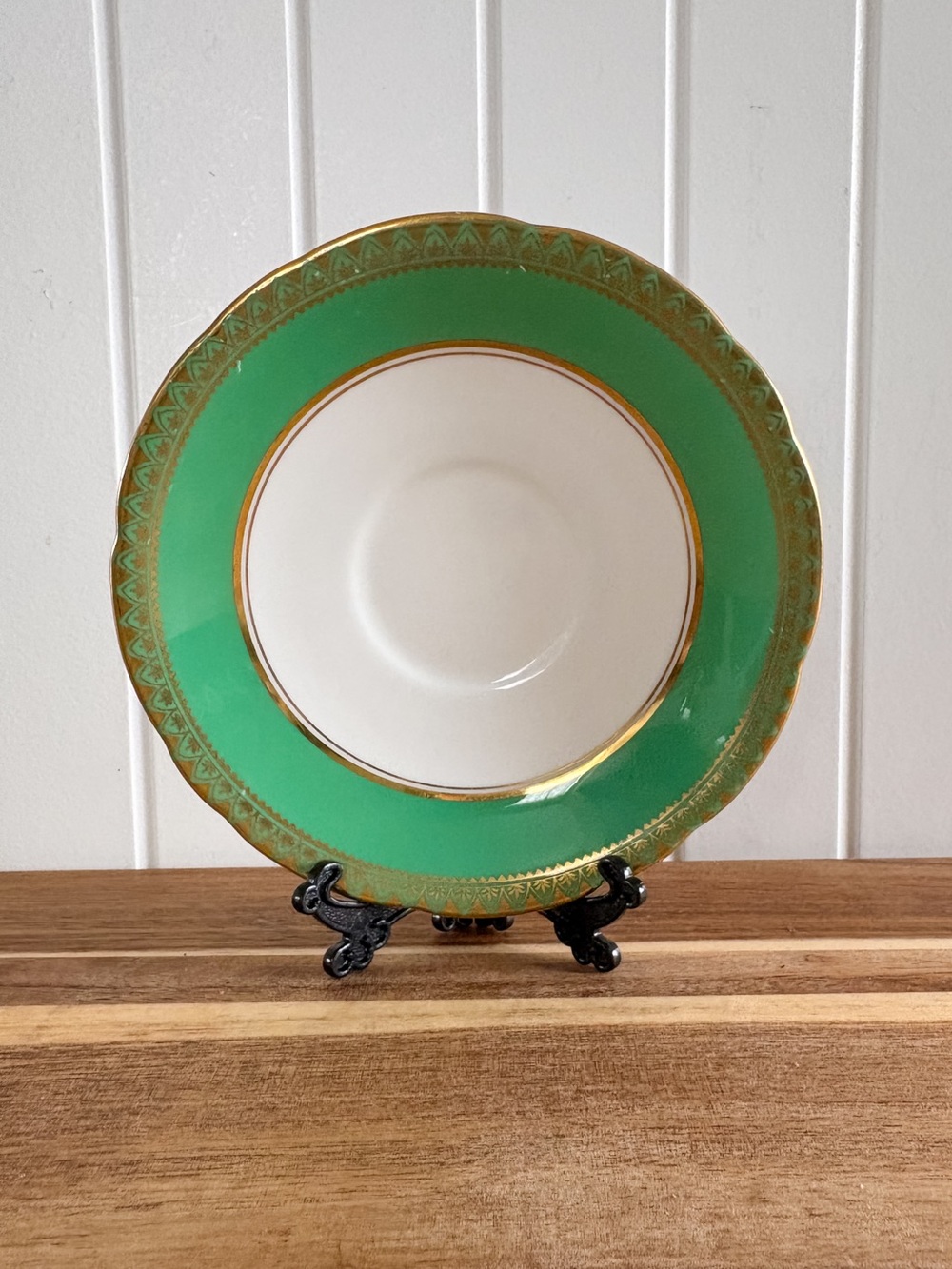 Vintage Aynsley England Bone China Green Gold Teacup Saucer 5.5”